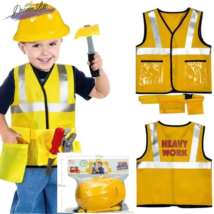 مجموعة أزياء لعب الأدوار لمهندس يوم الأطفال مكونة من 5 قطع من ملابس عمال البناء وسترة أزياء الهالوين للأطفال
