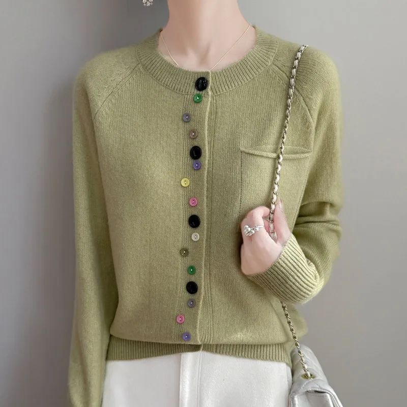 New Autumn Winter Style Multicolor Round-neck Wool Knitted Sweater for Women Loose Fashionable Versatile Sweater Cardigan  Women