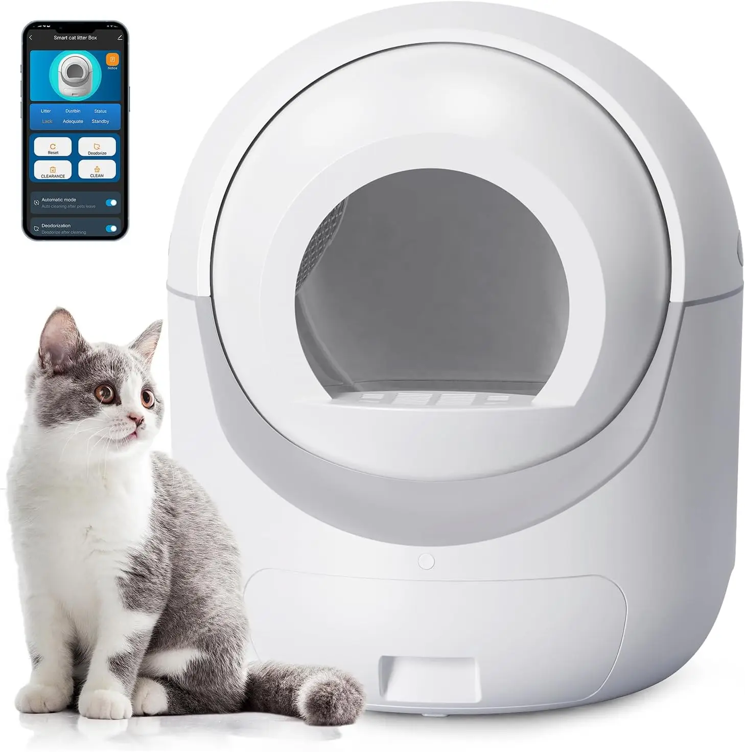 

Self Cleaning Litter Box,Automatic Litter Box with APP Control Odor Removal Safety Protection for Multiple Cats,Scoop Free Smart