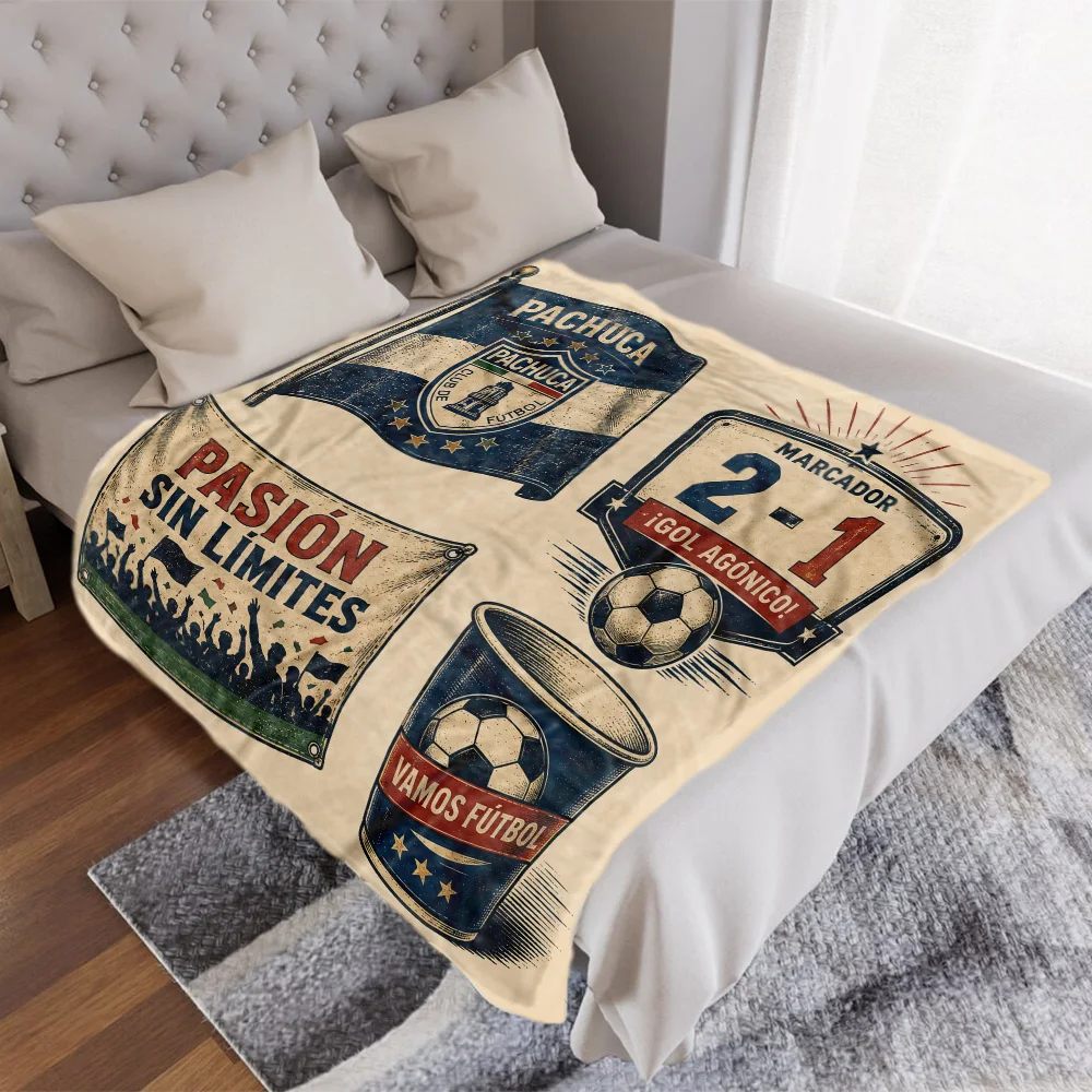 Pachuca FC Soccer Fan Blanket—Vintage distressed design with "Pasión Sin Límites" and retro graphics, perfect for Mexican foo - view 5