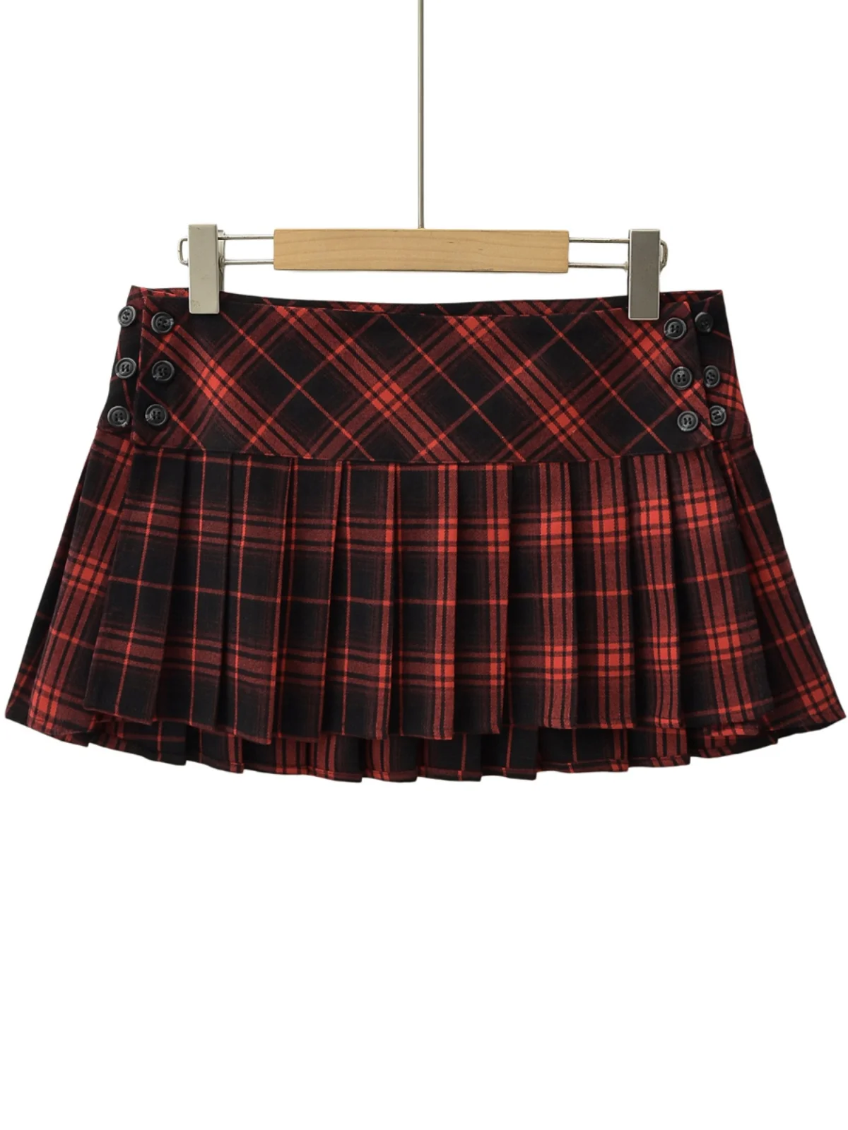 

American Retro Low Waist Plaid Pleated Skirt Women's Adjustable Sexy Ultra ort Skirt No f Body Skirt