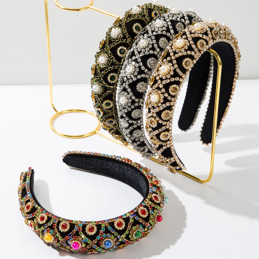 New Fashionable Flannel Baroque Heavy Industry Full Drill Bit Hoop, Retro Palace Style, Versatile and Elegant Banquet Headband