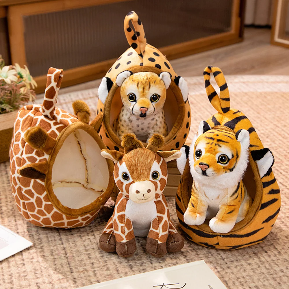 Lifelike Tiger Deer Cheetah Giraffe Lion House Plush Toys Stuffed Leopard Nest Kawaii Dolls Home Decor Xmas Gifts