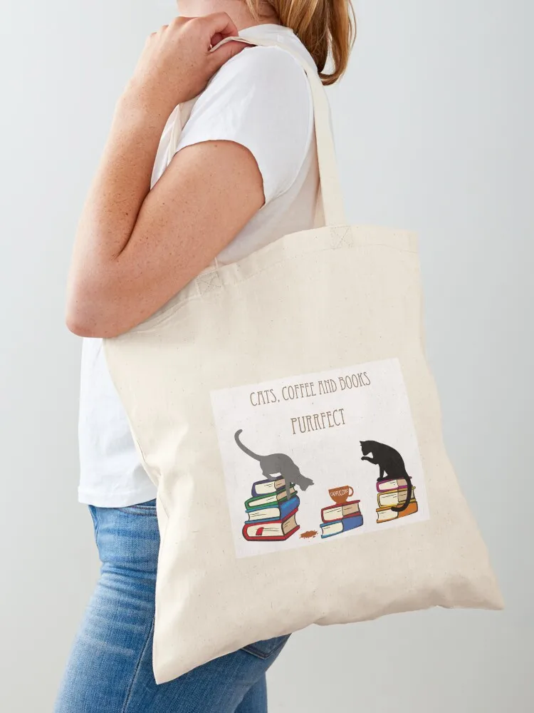 

CATS, COFFEE AND BOOKS = PURRFECT Tote Bag Canvas shoulder bag large tote bag bags for women tote university