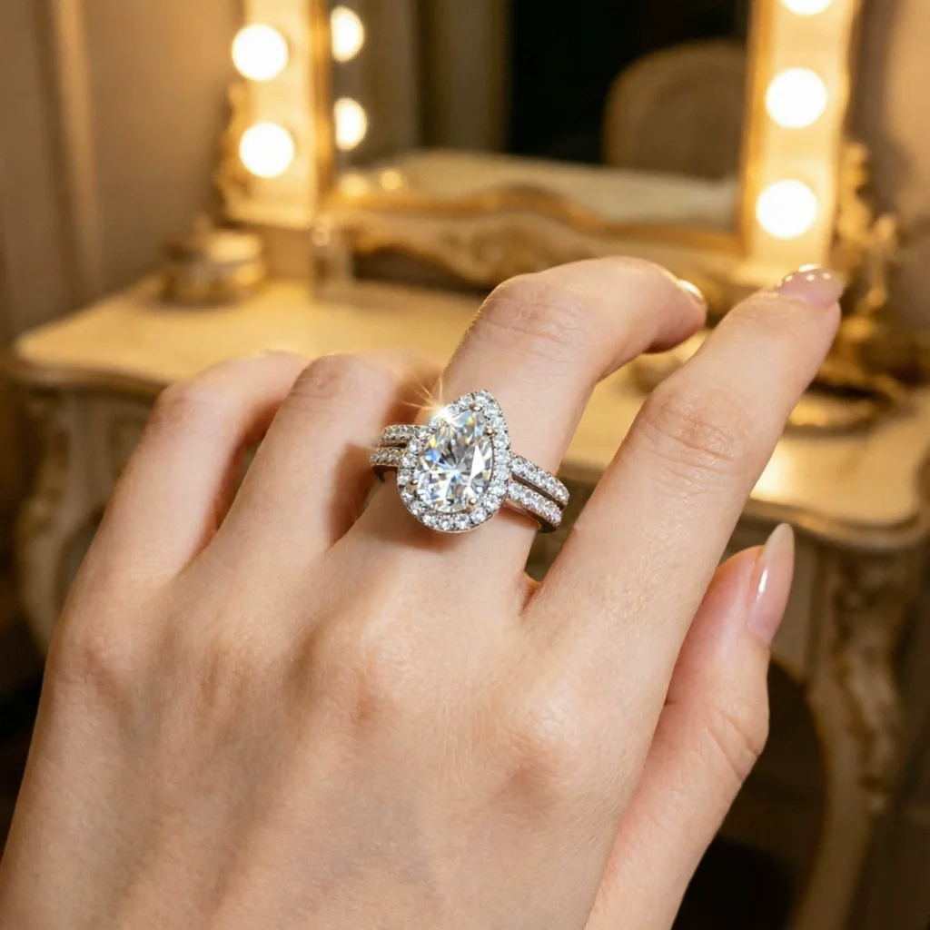 Pear 1.5 Carat Moissanite Ring Set Engagement Wedding 925 Sterling Silver Rings For Women Jewelry