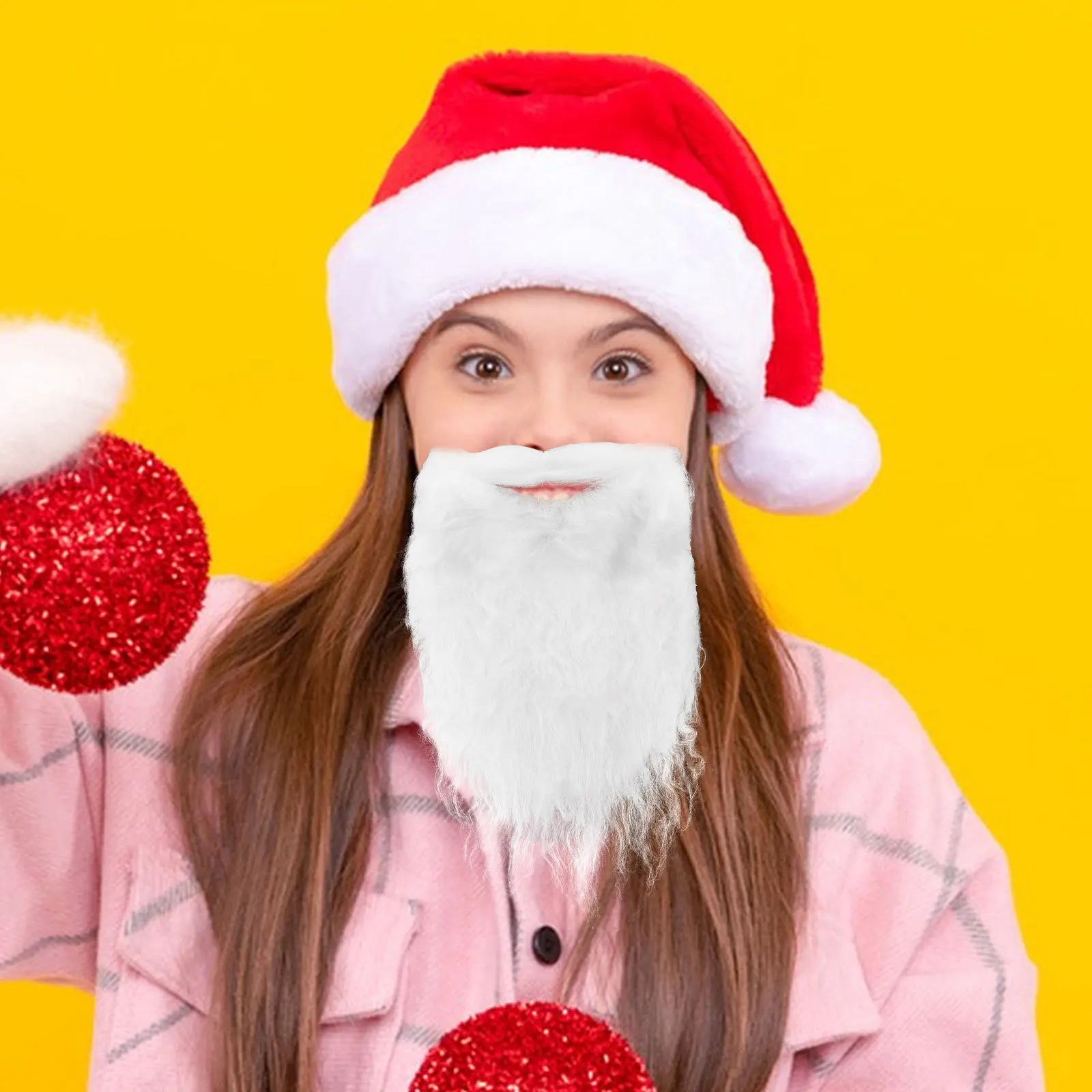 1 قطعة مجموعة اللحية الدعائم الأداء الأبيض سانتا كلوز الشعر المجعد لقضاء عطلة زي كاملة سانتا نظرة حفلة عيد الميلاد #4