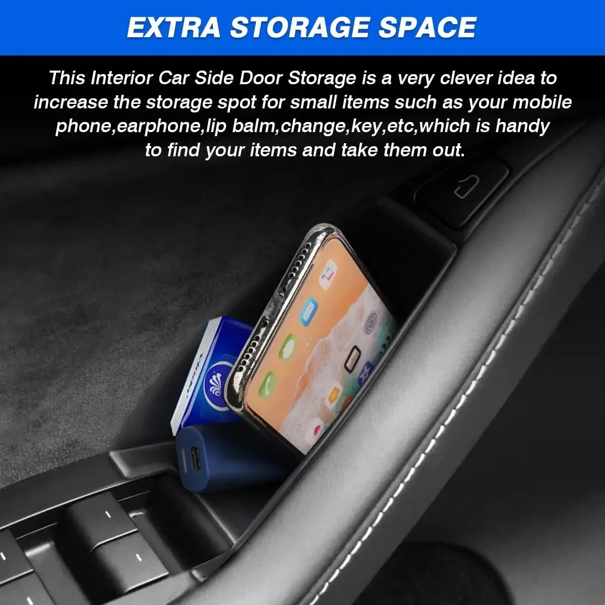 Door Side Storage Box For Tesla Model Y/Model 3 2017-2023 Accessories Armrest Phone Container Door Organizer Handle Pocket Tray