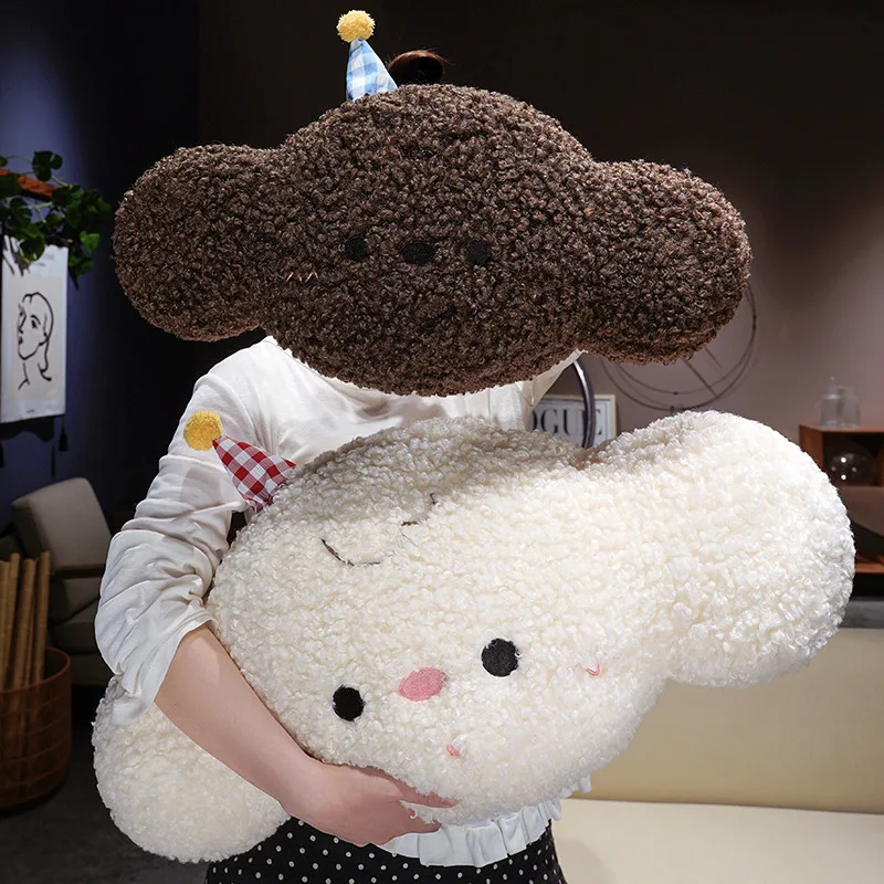 Cute Cloud Shaped Bear Plush Pillow Soft Fluffy Birthday Hat Bear Stuffed Doll Sofa Bed Decor Throw Cushion Sweet  Birthday Gift