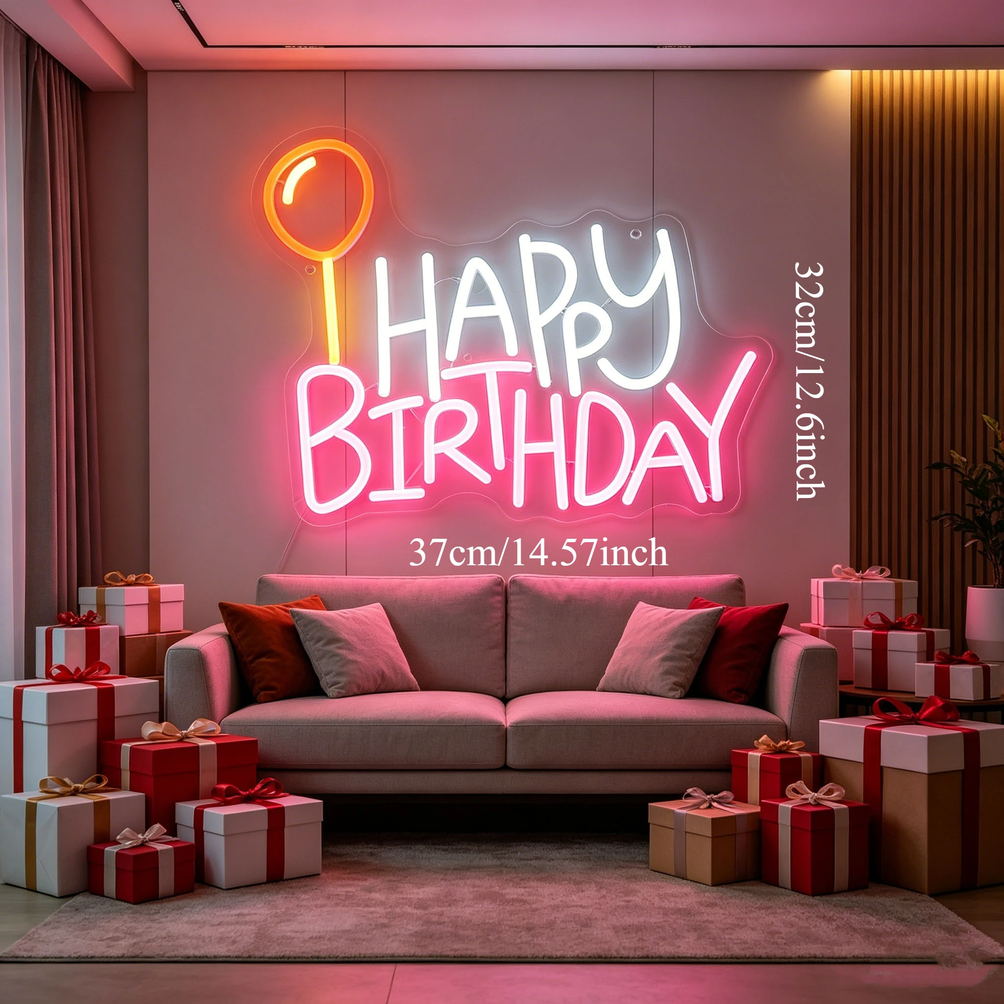 Balloon Happy Birthday Neon Sign Dimmable LED Lights For Bedroom Dorm Baby Shower Birthday Party Wall Decoration Holiday Gifts