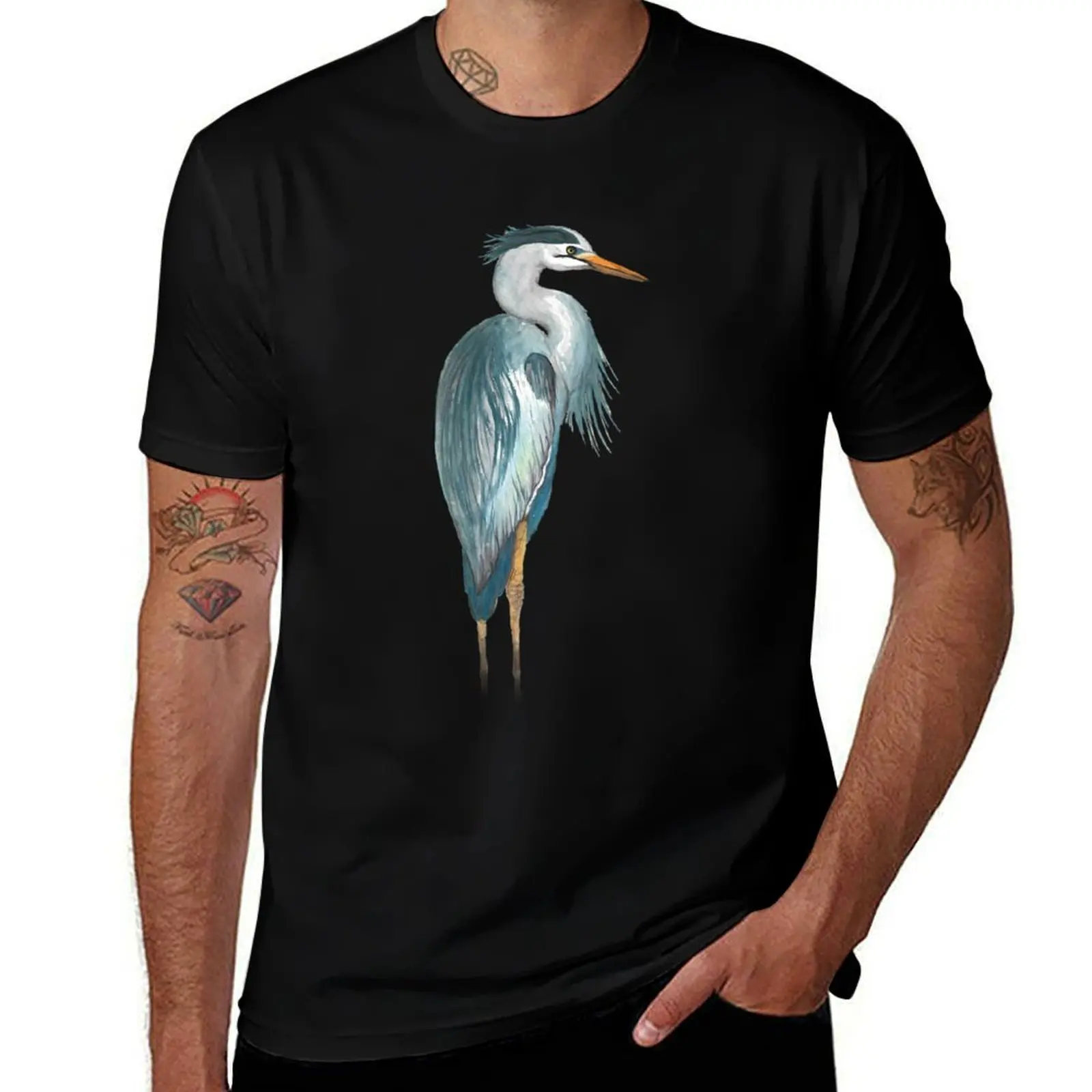 

Grey heron watercolor painting T-Shirt Relaxed Casual Short Sleeve Tee