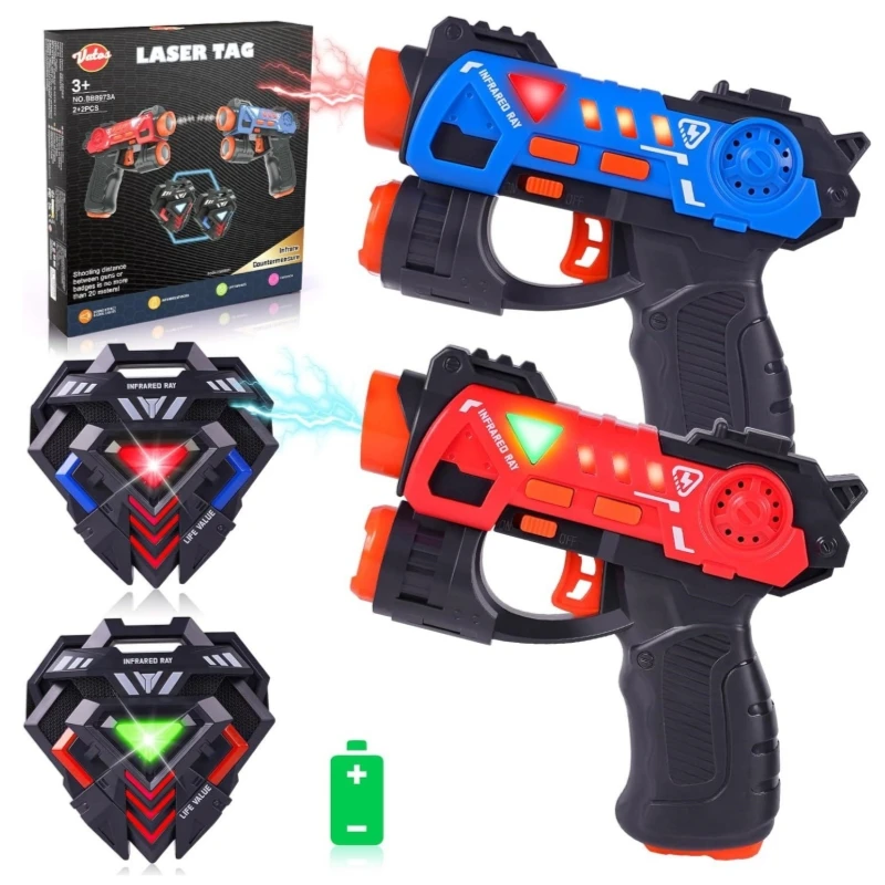 VATOS Laser Tag Guns Set 2x Infrared Mini Laser Tag Blaster for Kids with Badges Indoor Outdoor Shooting Game Toy for Boys Girls