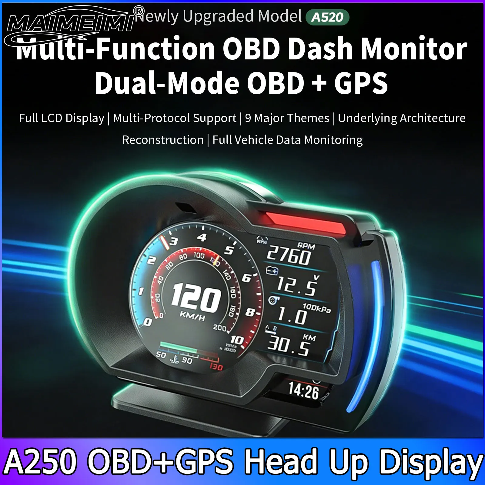 

Автомобильный проекционный дисплей A250 (HUD) с OBD+GPS: Умный измеритель скорости, температуры воды, оборотов, уровня топлива. Инструмент для диагностики автомобиля и удаления кодов неисправностей OBD.