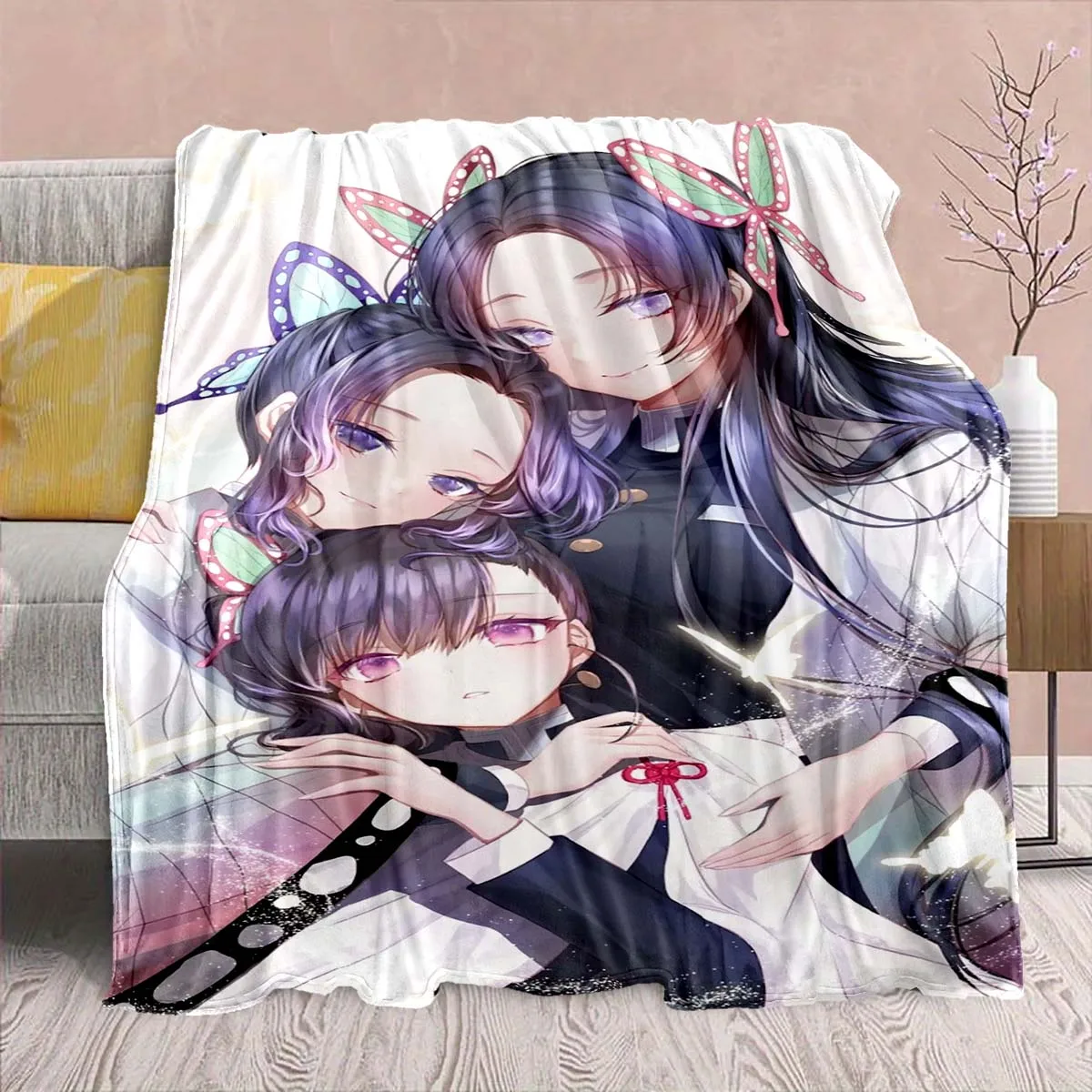 Demon Slayer Anime Flannel Blanket - Soft Warm Perfect for Sofa, Bedding Camping Travel Office Home Decor -QJY