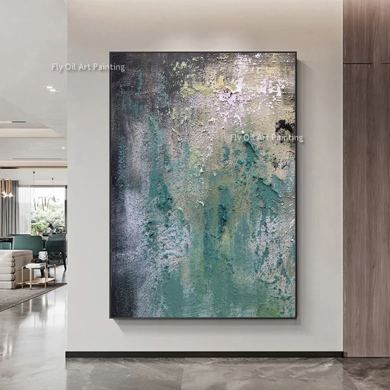 New Design Handpainted Green Balck Thick Canvas Oil Painting Abstract Gray Green Artwork For Living Roon Decor As Gifts For Love