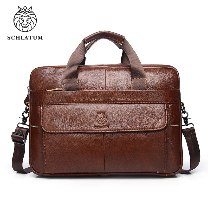 SCHLATUM 2023 Genuine Leather Briefcases Hard For Men Handbags Laptop Briefcase Bags 15.6 Inch Office Bussiness Computer Bag