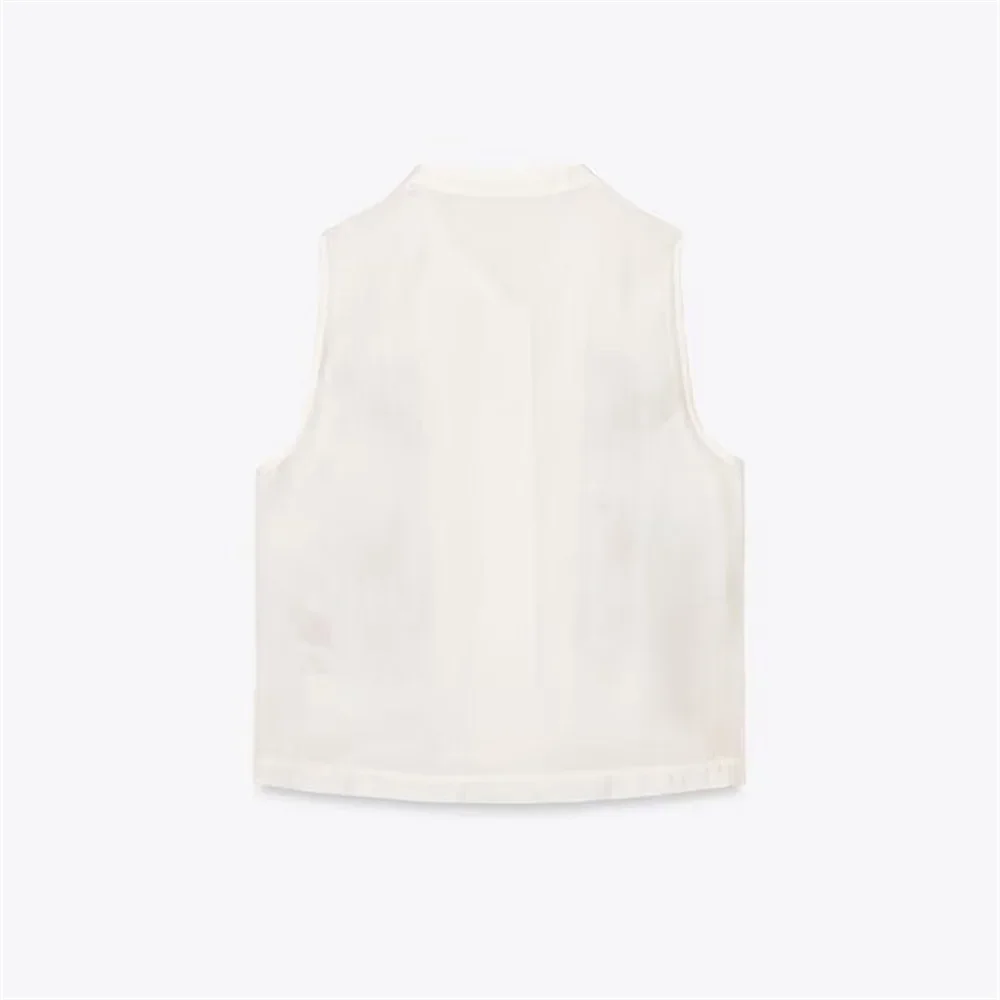 LIBIELIY Women's Vest Sleeveless Contrasting Embroidered Flower Decoration Temperament Summer New Vest Top