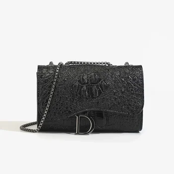 Fashion Ladies Croc Pattern Sequined Chain Crossbody Bag D‑Buckle Shoulder Messenger…