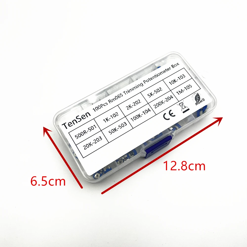 100 Stks/doos Rm065 Koolstoffilm Horizontale Trimpot Potentiometer Assortiment Kit 10 Waarden Variabele Weerstand 500r 1K 2K 5K 10K -1M