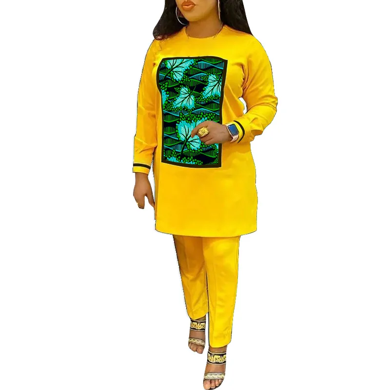 African Clothing Yellow Women\'s Set Tops Set Casual Female Ankara Outfits Traditinal Event Wear