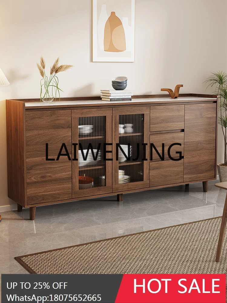 Solid Wood Dining Edge Walnut Color Living Room Wine Cabinet Tea Kitchen Storage Hallway Storage Cabinet