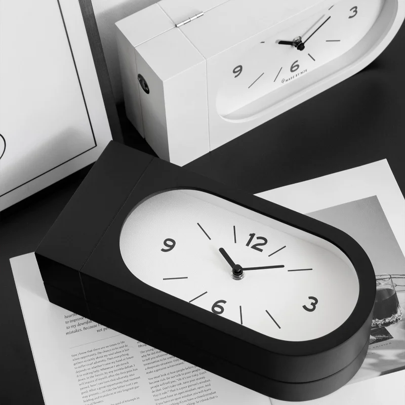 Wooden Wall Clock Double Sided Modern Silent Walls Clocks Black White Tabletop Clocks Creative Minimalist Living Room Clock