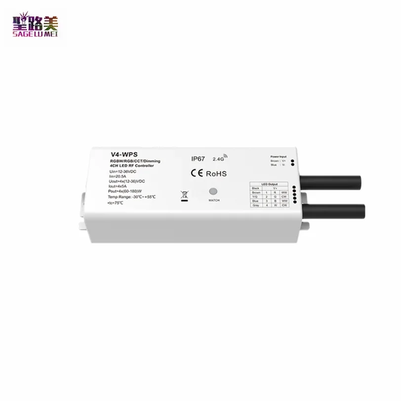 

4CH 20.5A 12V-36VDC IP67 Waterproof RF Controller 24V 3CH RGB Controller For PWM Single Color, Dual Color RGBW LED Strip Lights