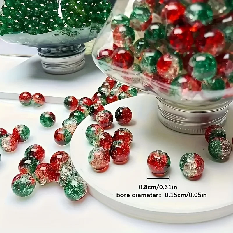 50 pieces of 8mm Christmas color gradient ice cracking beads in red and green gradient cracking beads for DIY production
