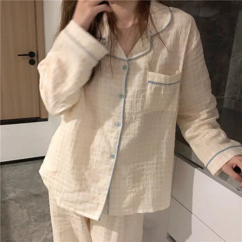 

Японский Sle Ins Simple Color Blo Pure Cotton Spwear Женский весенне-осенний комплект домашней одежды Fre Long Sve Outdoor ...