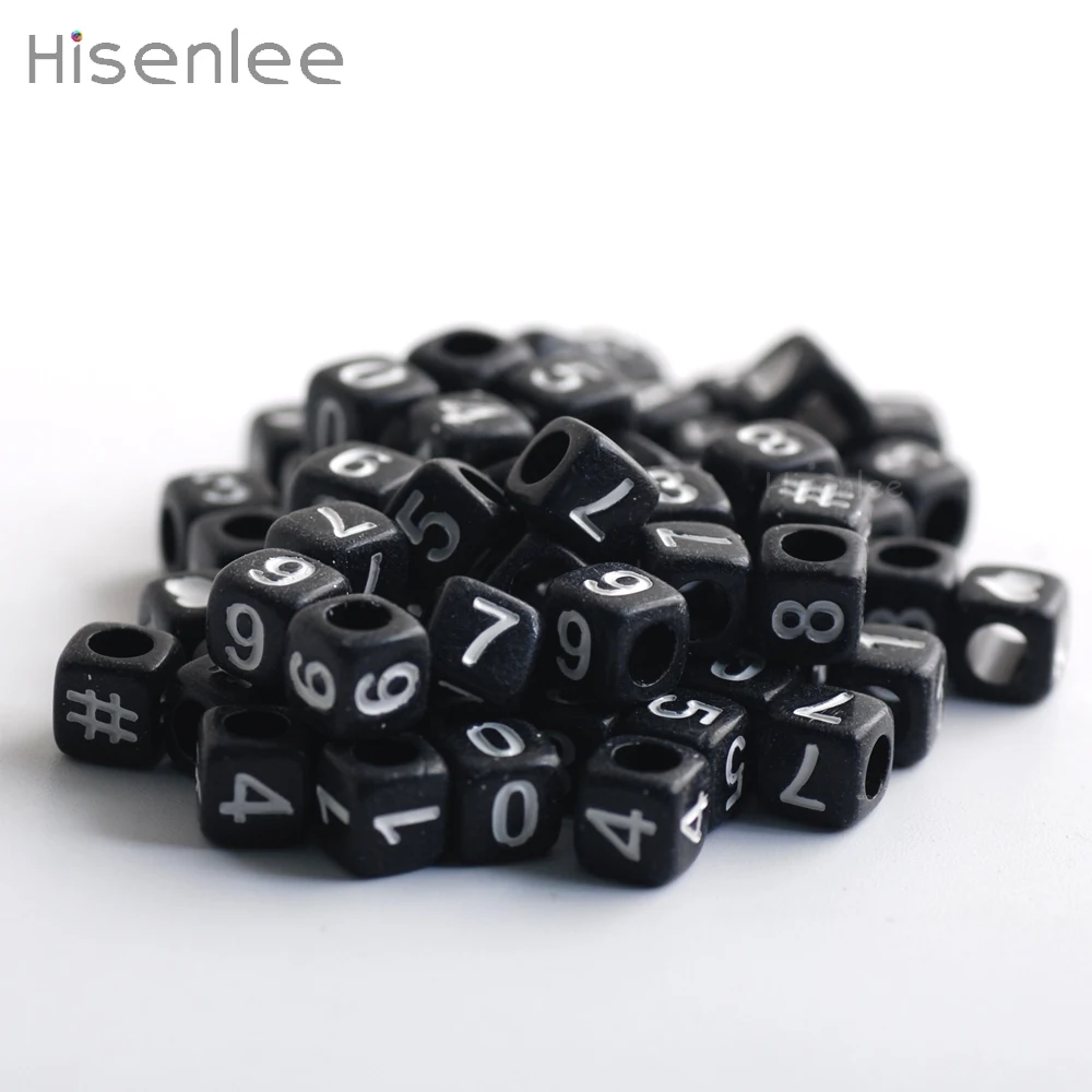 6x6mm 100pcs Black Square Acrylic Cube Arabic Numerals DIY Loose Beads On Bracelets Pendant & Souvenir Bead