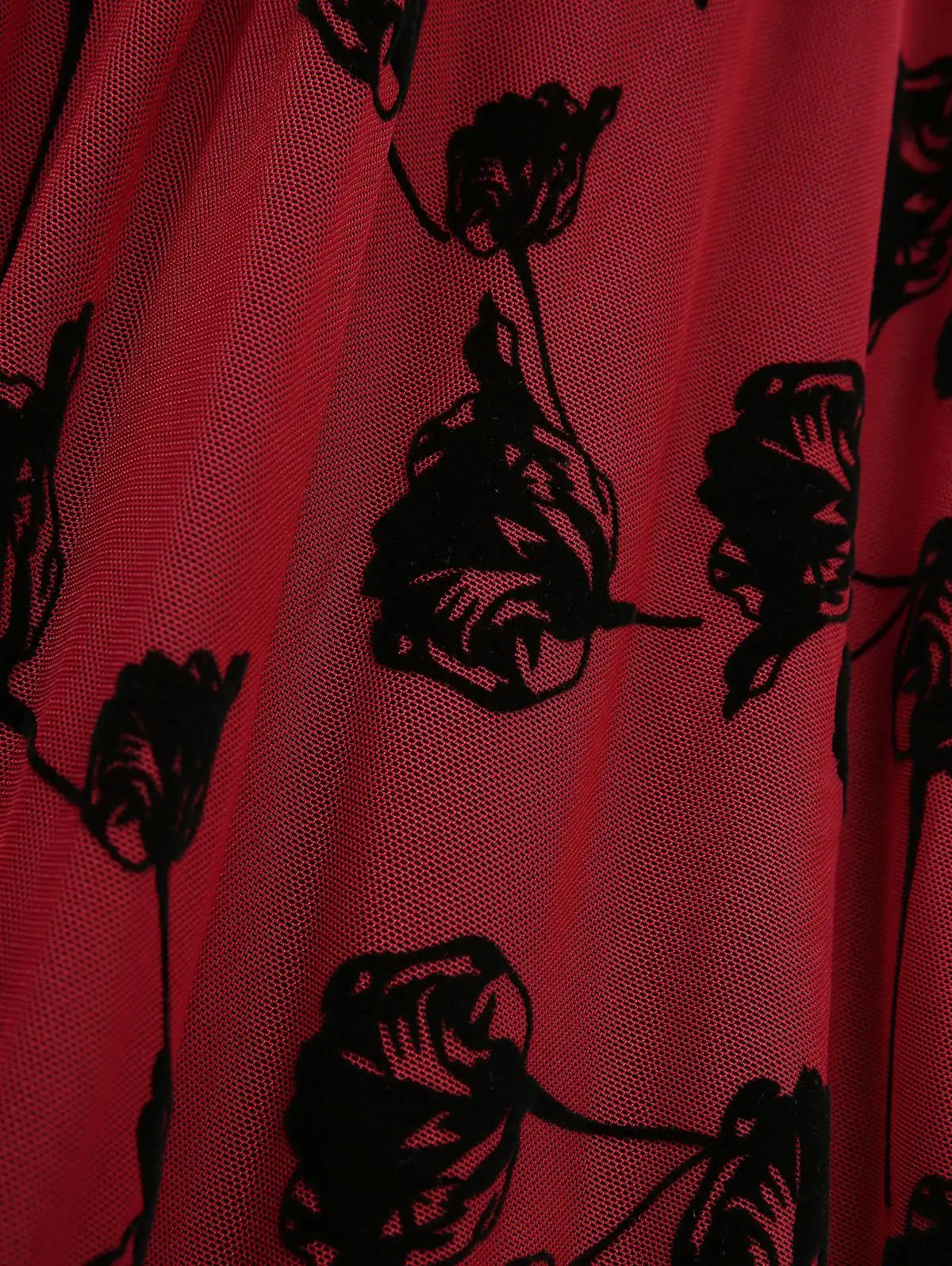 Women\'s Summer Casual Dresses Flowers Flocking Mesh Ruched Crisscross Ruffles Asymmetrical Tank Dress Red High Stretch Vestidos