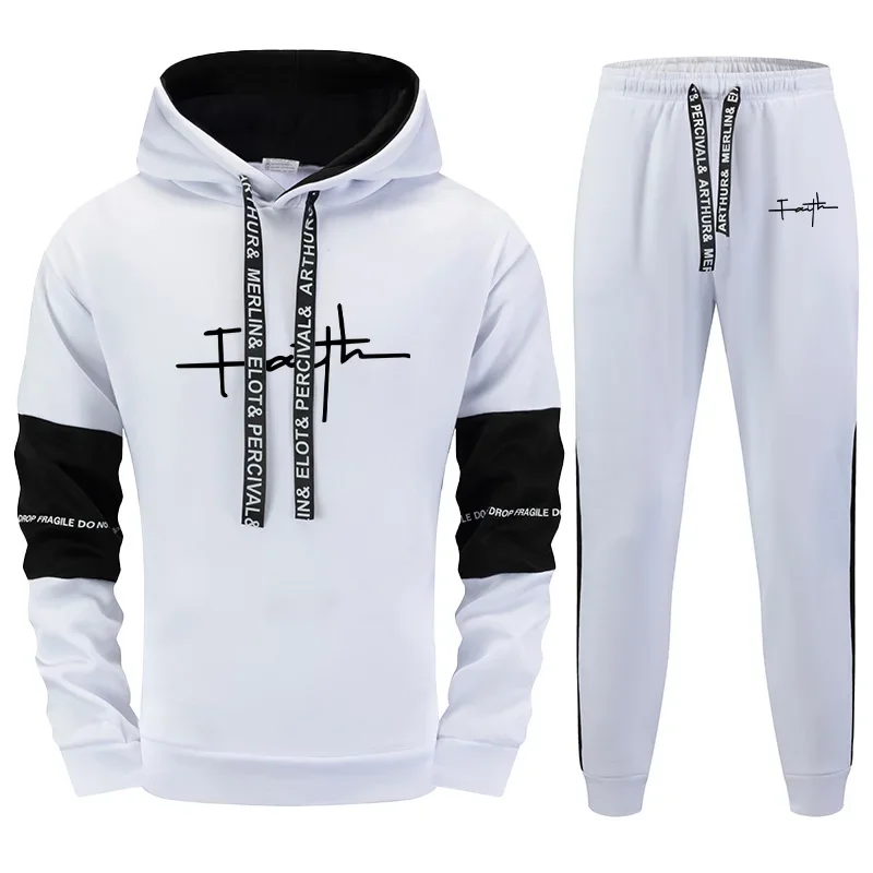 الرجال قناع السترة Sweatpants المسيح الإيمان طباعة هوديس بنطال رياضي خريف شتاء الذكور اليومية موضة عادية هودي ملابس رياضية
