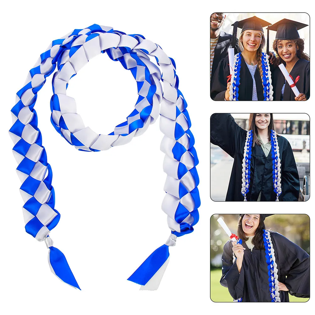 2Pcs Graduation Cord Necklace Braided Polyester Decorative Ribbon Lei for Bachelor Master Ceremony Photo Props Graduation