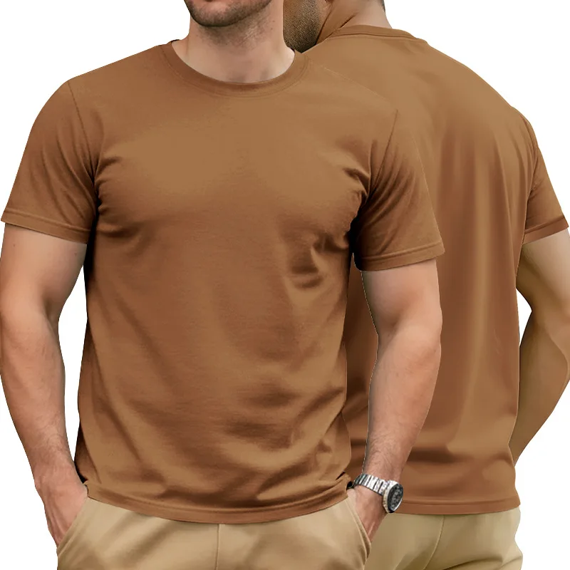 Foreign Trade Summer Solid Color Round Neck Short-sleeved Pure Cotton Casual Sports Simple T-shirt Tops for Men