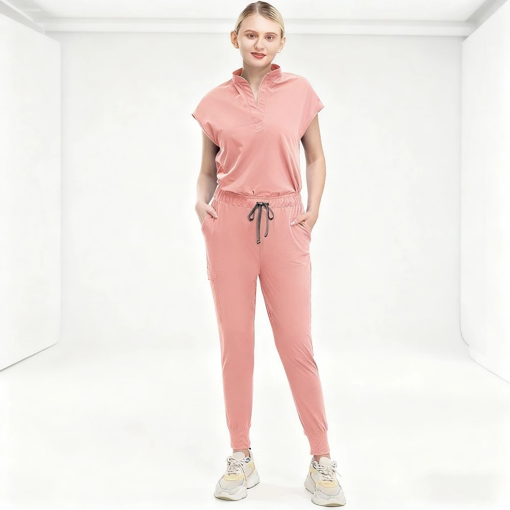 Damski zestaw medyczny z krótkim rękawem - elastyczny i szybkoschnący strój roboczy do klinik kosmetycznych i medycznych