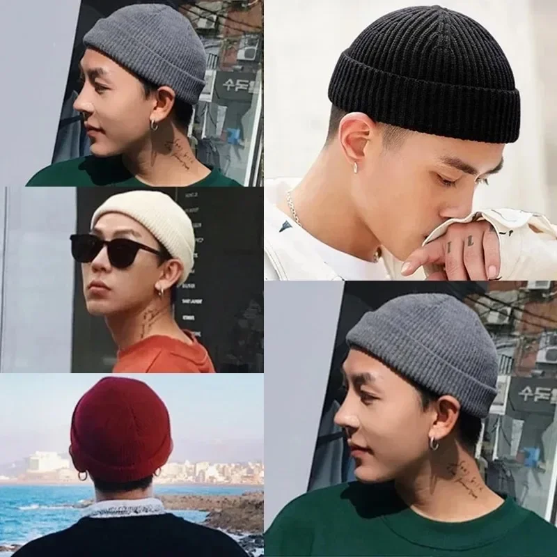 Slim Fit Fisherman Beanie Men Women Elastic Rib Knit Short Skull Cap Solid Basic Color Windproof Daily Streetwear Headwear