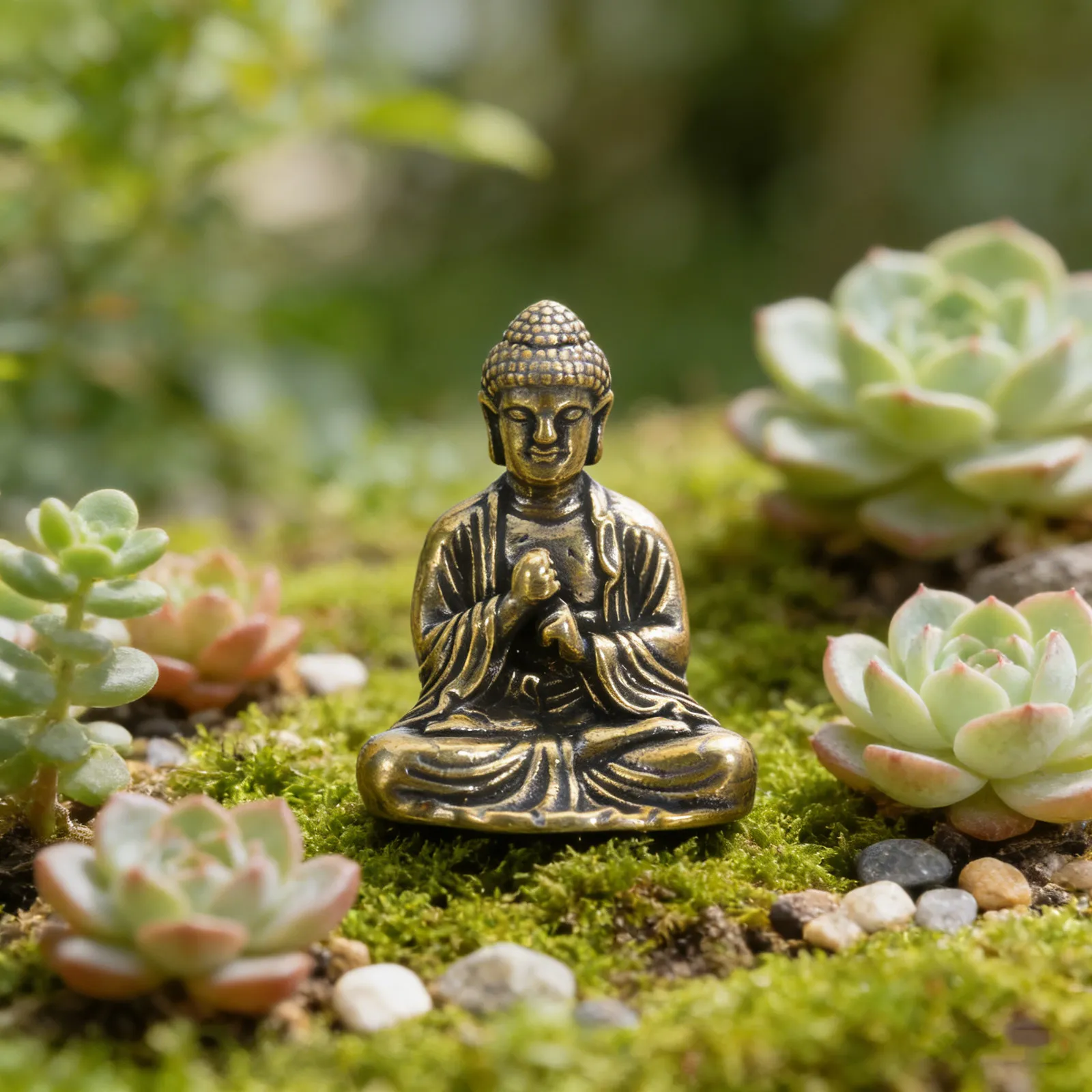 Miniature Buddha Statue Sakyamuni in Peaceful Pose for Meditation Corner Desk Shelf Car Dashboard Zen Buddhist Decor Feng Shui