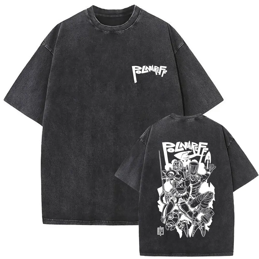 Washed Vintage Anime JoJo's Bizarre Adventure Polnareff Graphic T-shirt Men Women Manga Casual Cotton T Shirts Streetwear Unisex