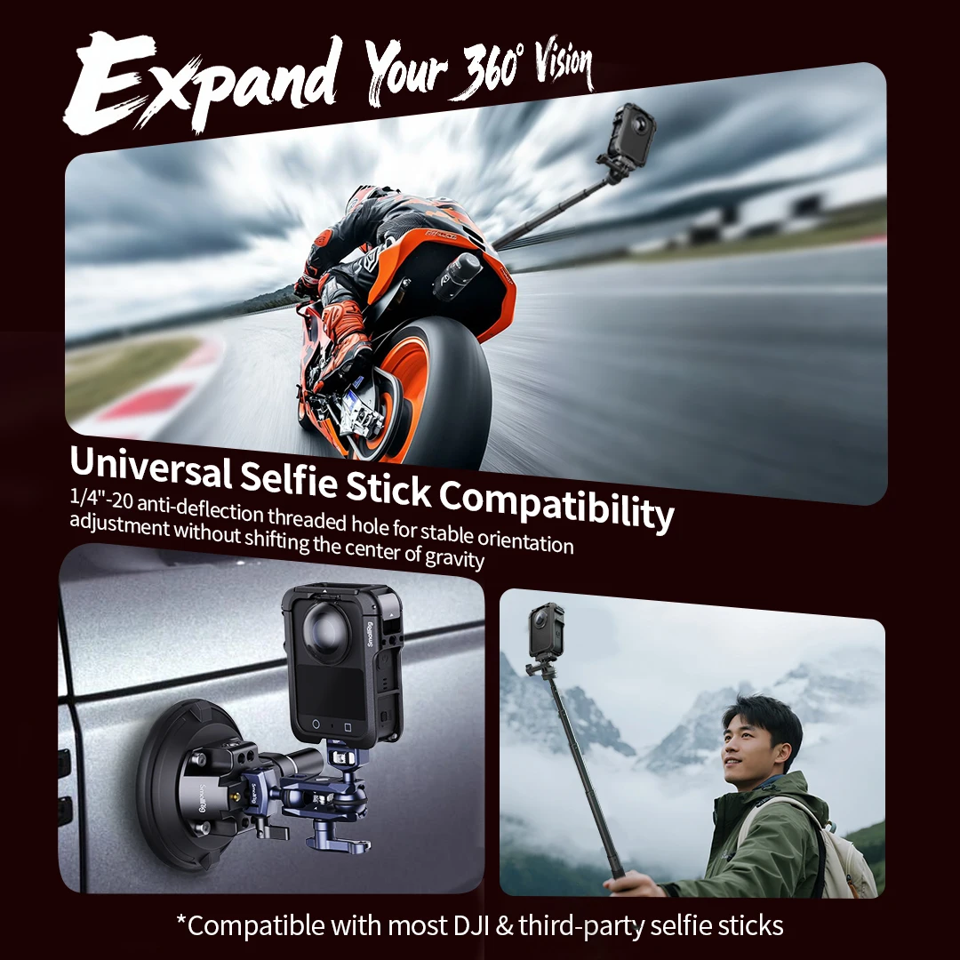 قفص SmallRig 5704 لـ DJI Osmo 360 مع غطاء عدسة سيليكون 1/4 بوصة - 20 برغي مع دبابيس مضادة للالتواء حذاء بارد خفيف الوزن للغاية 48 جرام