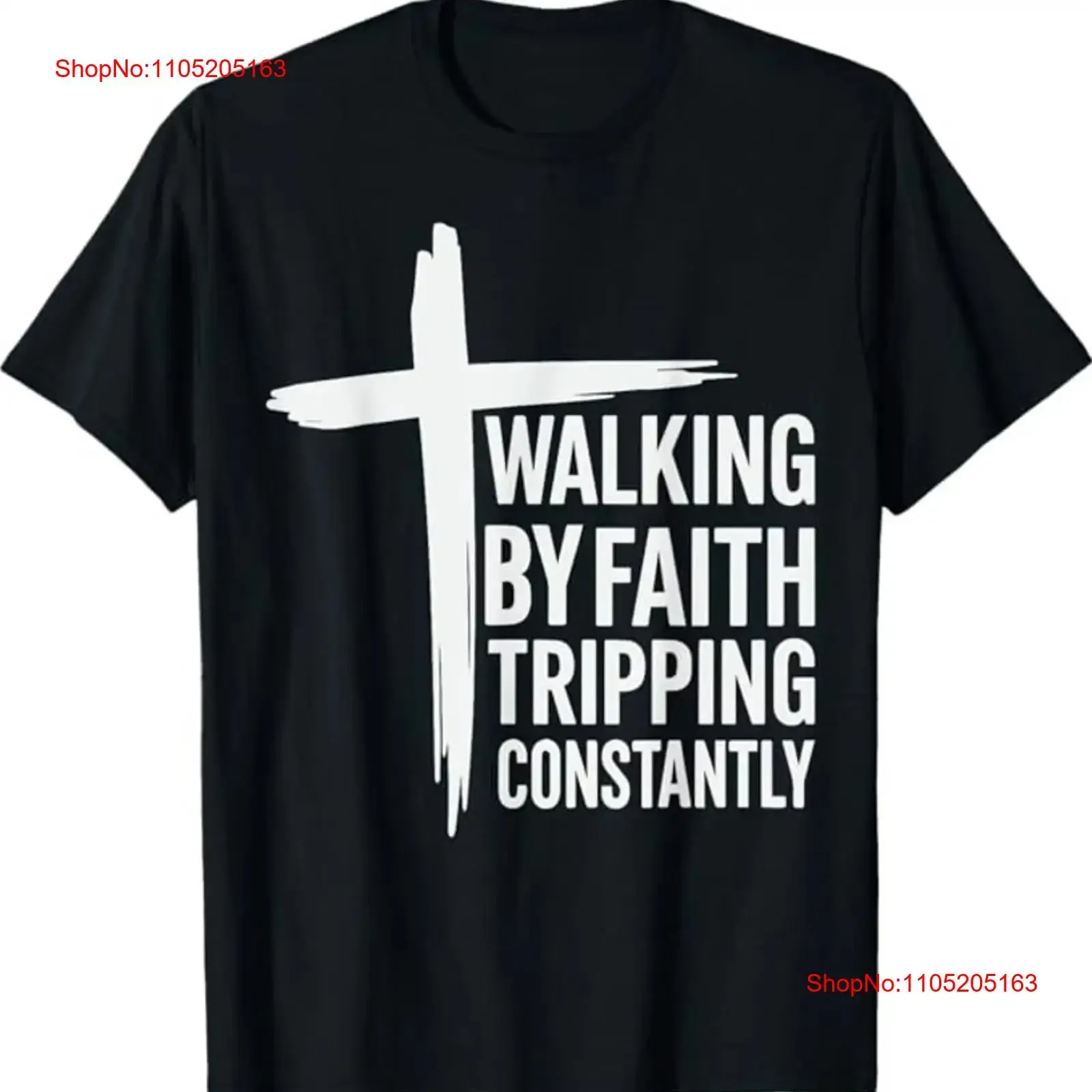Walking By Faith Tripping Constantly Cross Christian Bible T Shirt vintage Washed homme Casual streetwear Versatile Soft