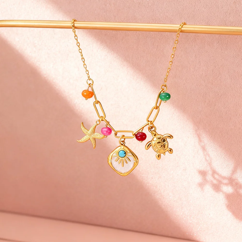 Cazador العصرية الشمس السلاحف نجم البحر المرأة قلادة مجوهرات من صلب لا يصدأ البحر شاطئ عطلة حفلة عيد ميلاد هدايا بالجملة