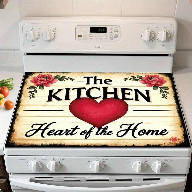1pc Large 72x52cm Heart-Shaped Kitchen Stove Protector Pad - Non-Slip Heat-Resistant Induction Cooktop Cover with Red Heart