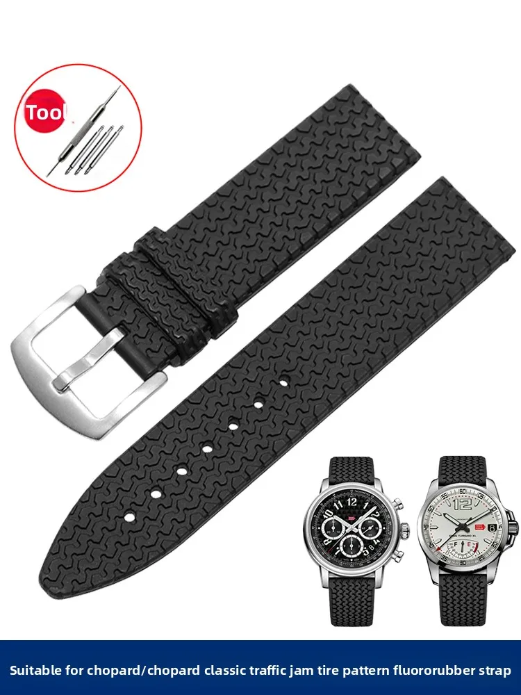 Tire pattern fluororubber watch strap 23mm21 men's suitable for Chopin Chopin Classic Racing 168511 waterproof bracelet