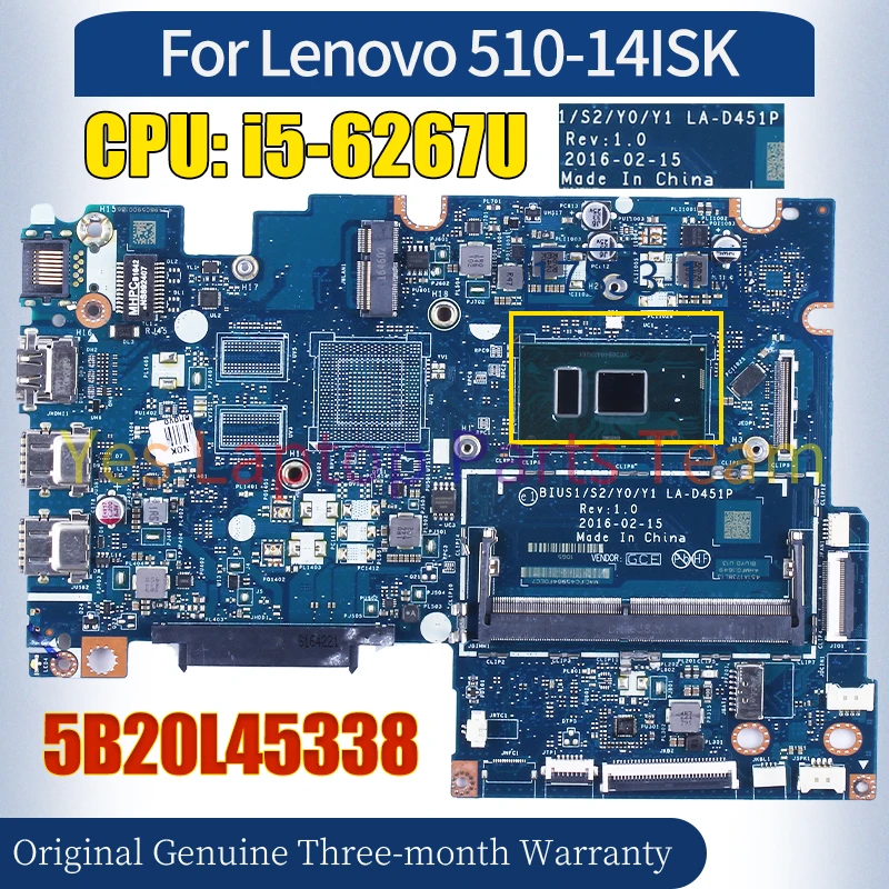 BIUS1 LA-D451P For Lenovo FLEX4-1470 YOGA 510-14ISK Laptop Mainboard 5B20L45338 SR2JK i5-6267U Notebook Motherboard 100％ Tested