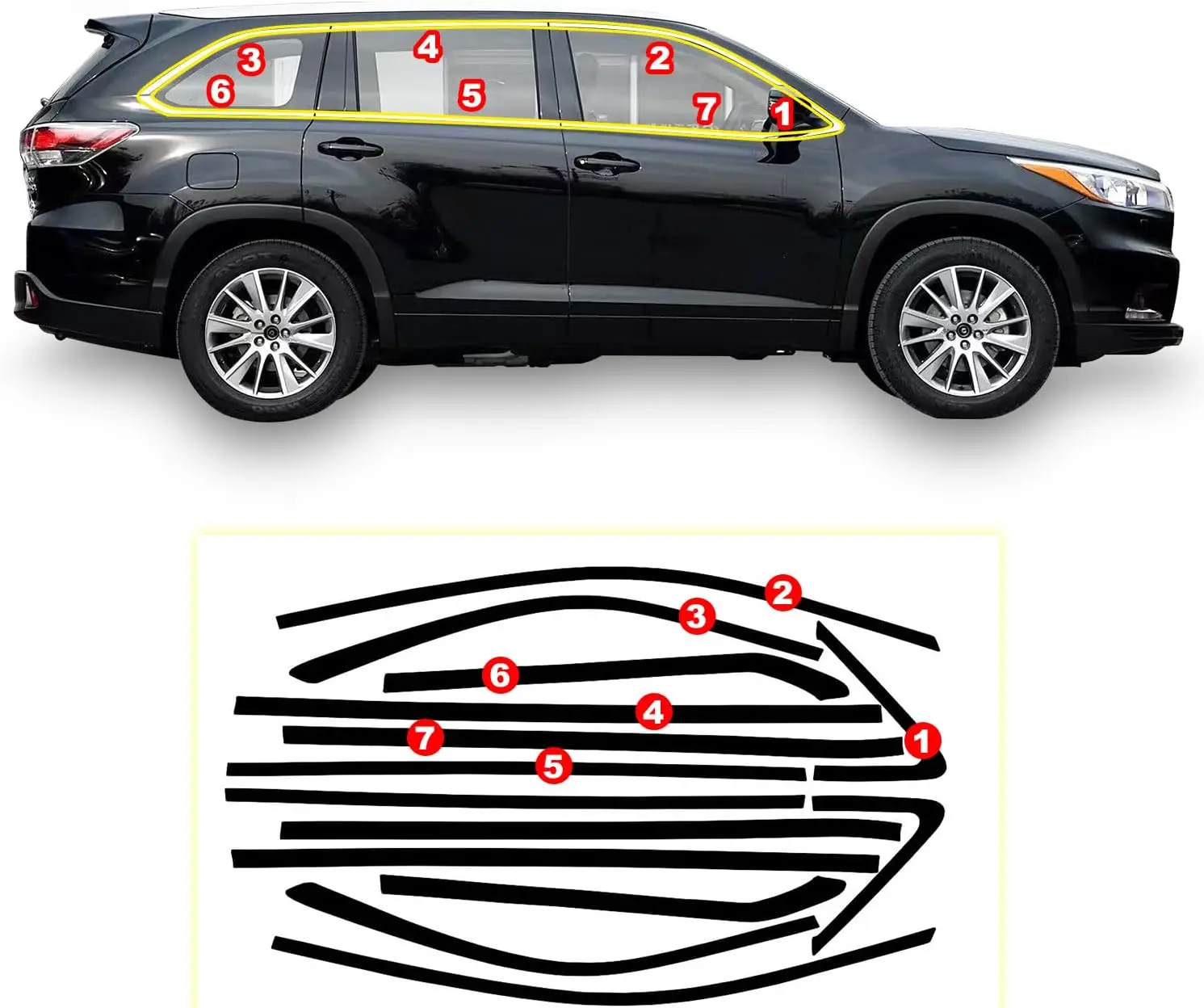 

Stainless Steel Window Trim Chrome Delete for Toyota Highlander2015 2016 2017 2018 2019 2020 2021 Black Window Trim Blackout Kit