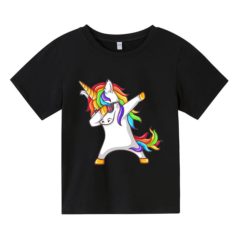 white Unicorn Cartoon Girls T-shirt Birthday Name  T-shirt Baby Boy Children Tops Kids cat horse Clothes