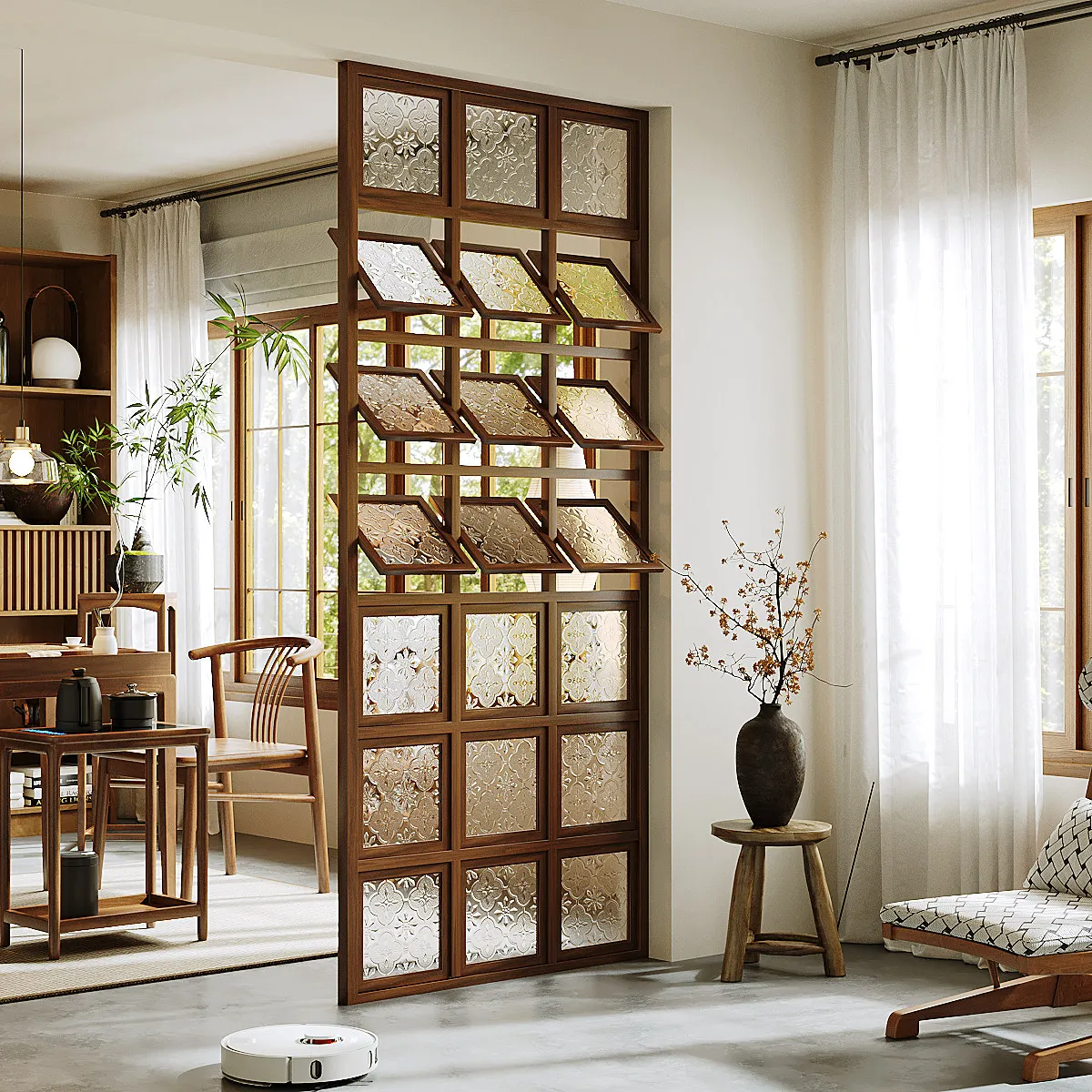 Designer recommends Begonia glass solid wood screen partition living room home home villa high-end
