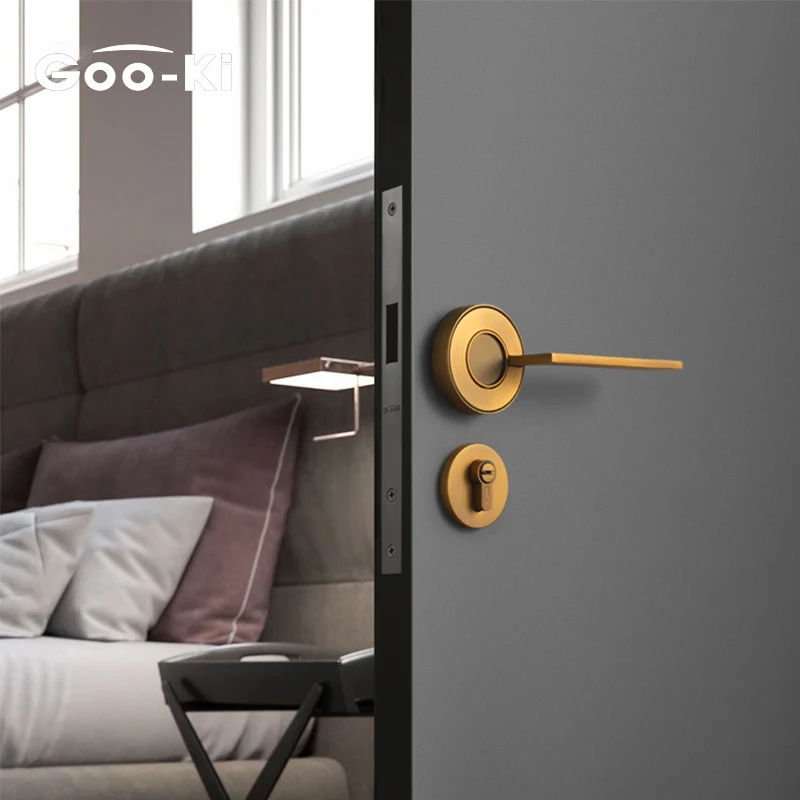 Goo-Ki Nordic Silent Door Lock Bedroom Door Handle with Lock Interior Security Door Handle Lock Cylinder Security Mute Door Lock