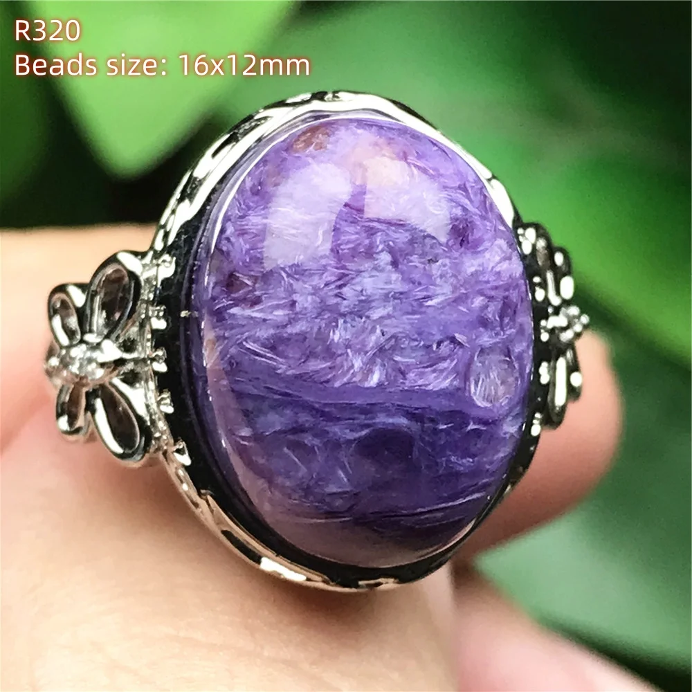 

Натуральное фиолетовое кольцо Charoite, ювелирные изделия для женщин и мужчин, восстанавливающий подарок, регулируемое кольцо из искусственного камня в России AAAAA