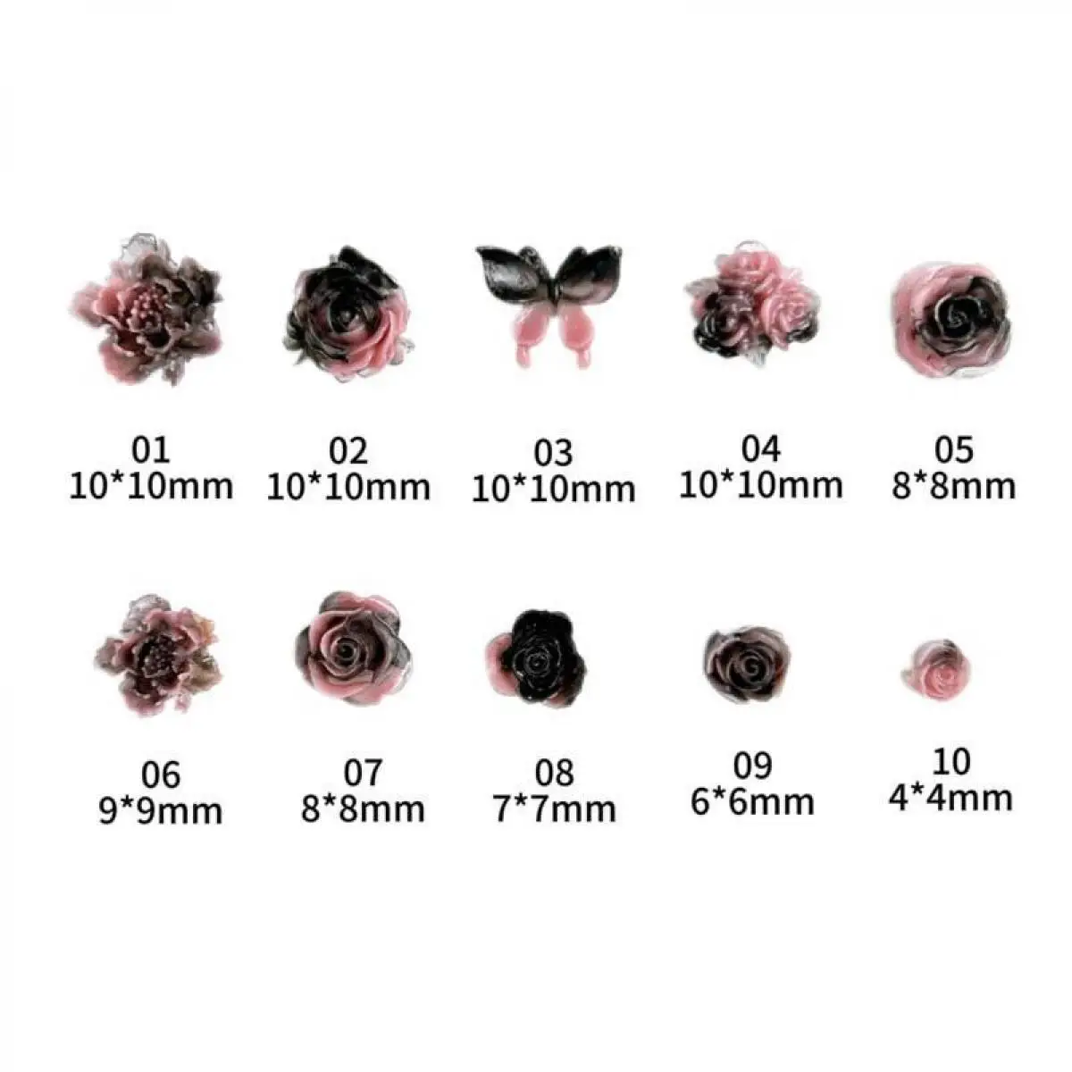 Dual Color Blending Luminous Flower Series Nail Art Decorations 3D Resin Black Pink Gradient Rose Butterfly Nail Charms Supplies