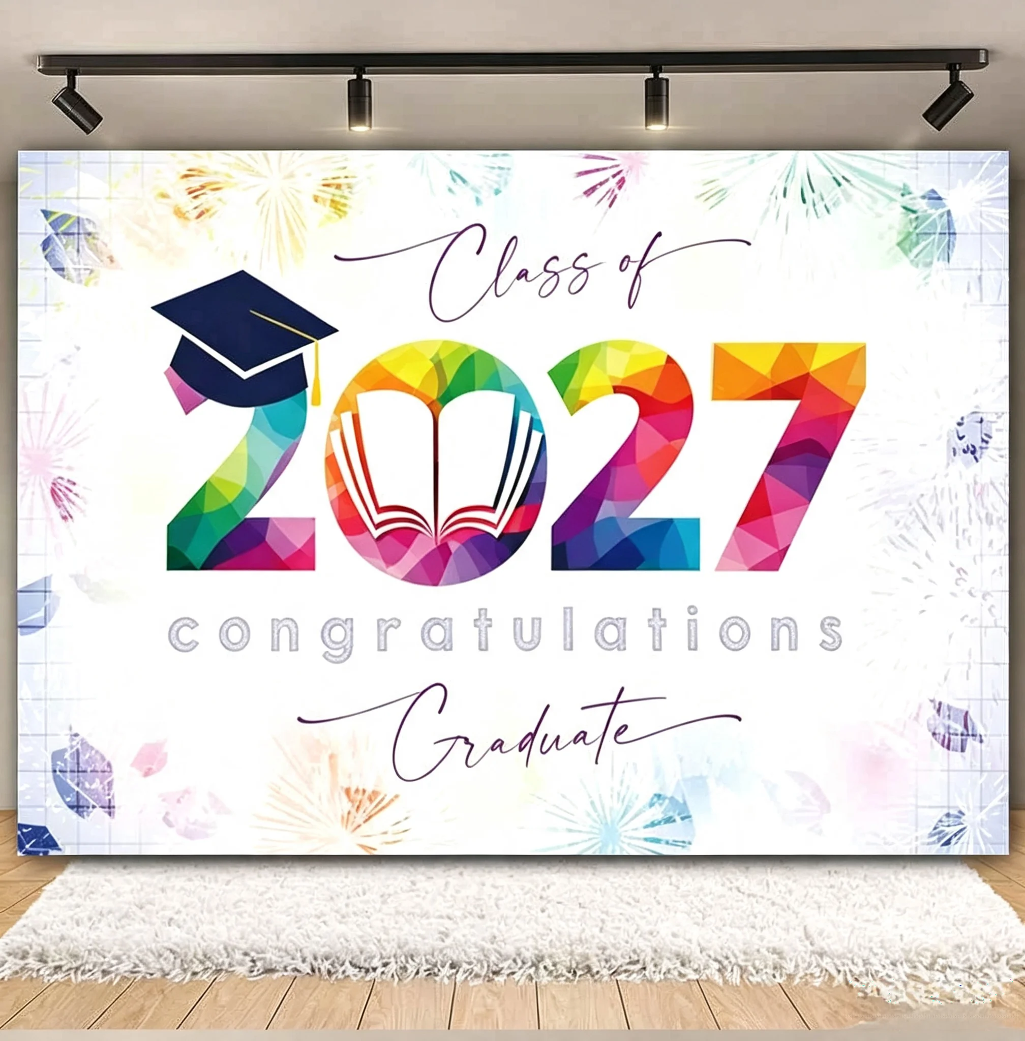 Graduation Ceremony Party Backdrop Pink Flower Balloon Bachelor Class of 2027 Congrats Grad Photography Background Photozone